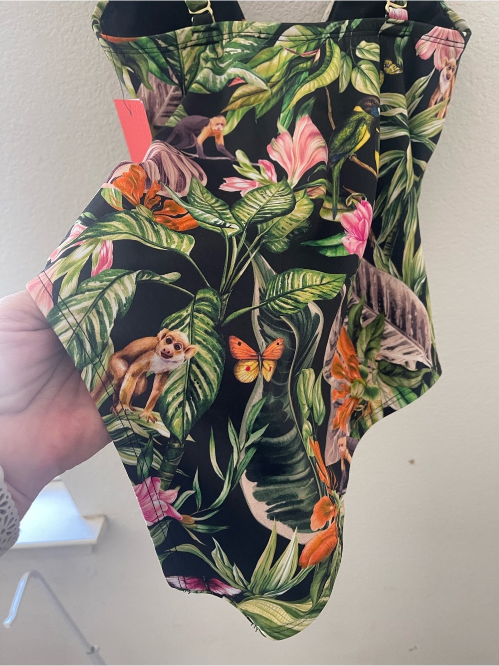 Tropical Floral One-Piece Swimsuit - Black with Green & Pink by Sofia Vergara - Picture 4 of 10